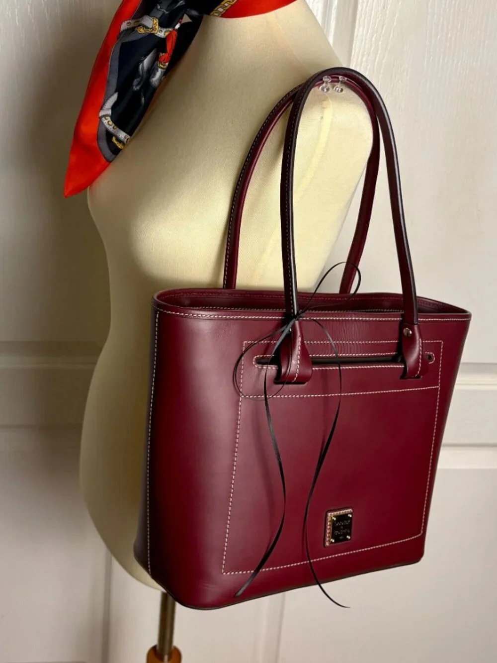 Dooney & Bourke Beacon Collection Slip Tote in Matte Bordeaux Vacchetta Leather